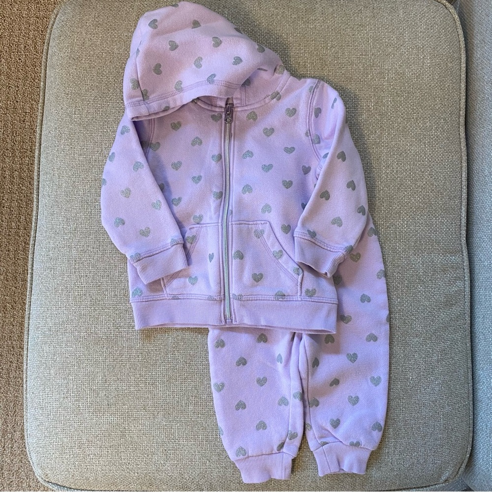 Jumping Beans Lavender Heart Fleece Sweatsuit Set